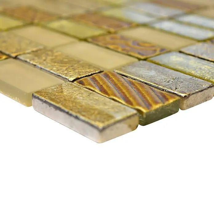 Mosaikfliese Rechteck Crystal Mix XCM CRS4 - 30 x 30 cm, Gold, Glänzend - Detailaufnahme