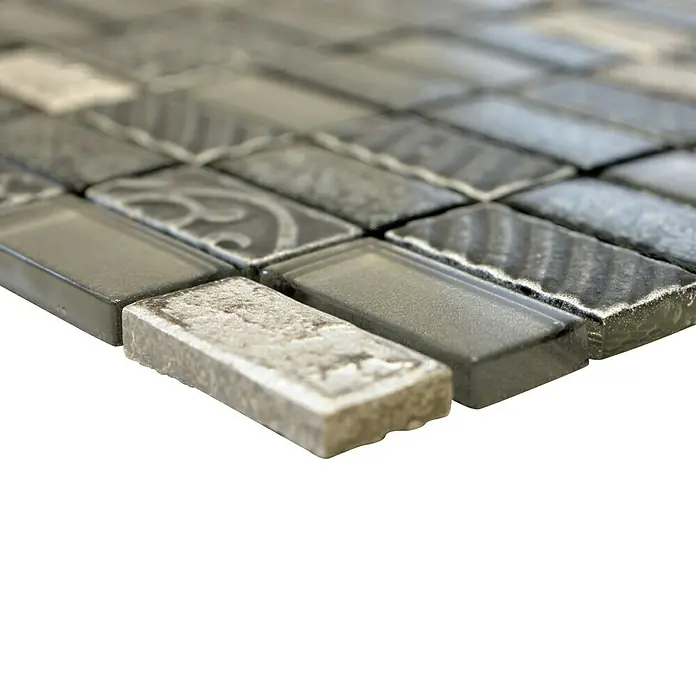 Mosaikfliese Rechteck Crystal Mix XCM CRS2 - 30 x 30 cm, Silber, Glänzend - Detailaufnahme