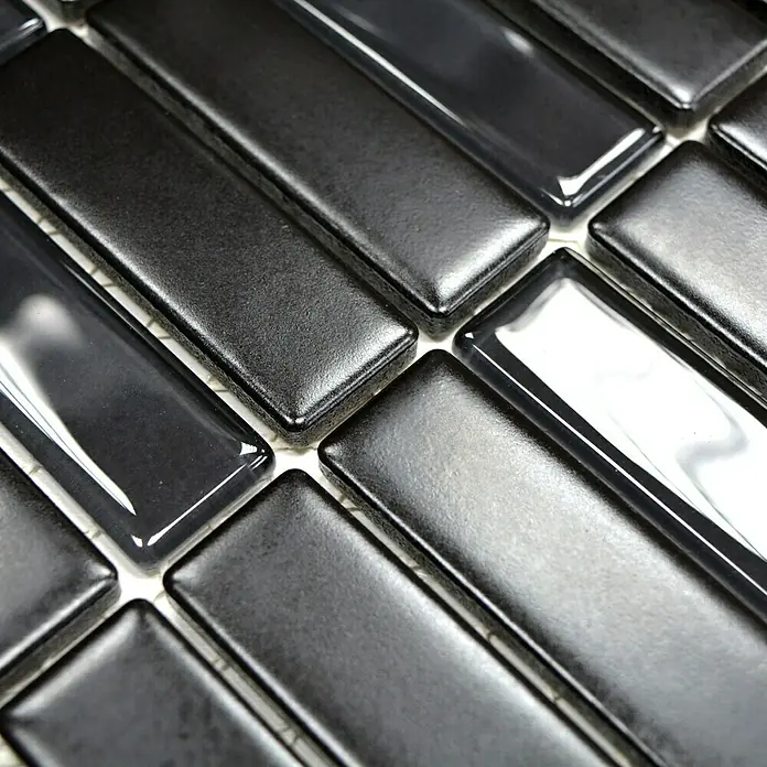 Mosaikfliese Stäbchen Mix ST 365 - 29,7 x 29 cm, Schwarz, Matt - Detailaufnahme