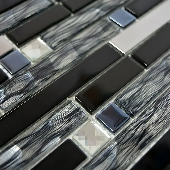 Mosaikfliese Verbund Crystal CM GV478 - 29,8 x 30,4 cm, Schwarz/Silber, Glänzend - Detailaufnahme