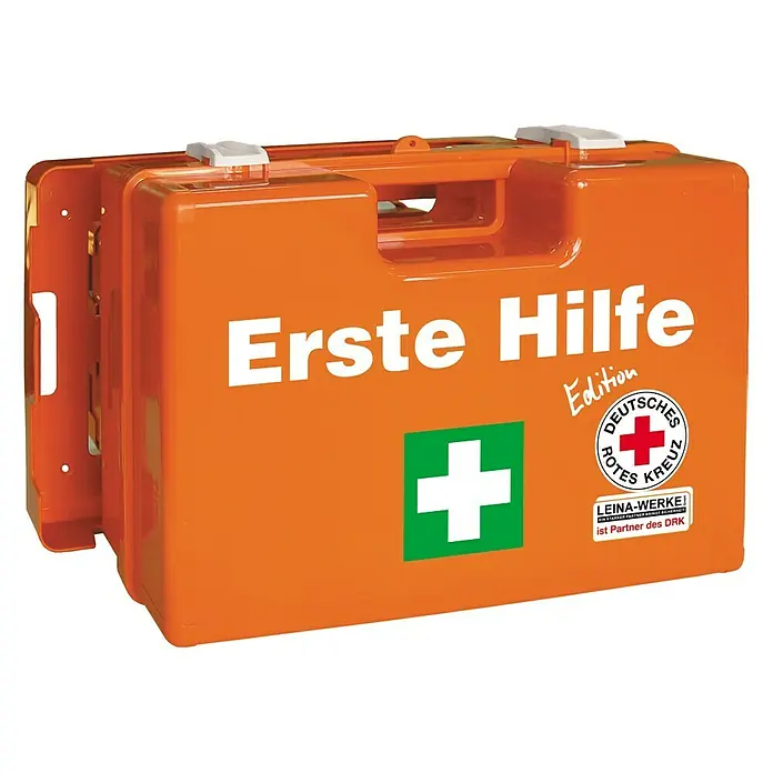 Leina-Werke Erste-Hilfe-Koffer Quick DRK-Edition - DIN 13157, Mit Wandhalterung, Orange
