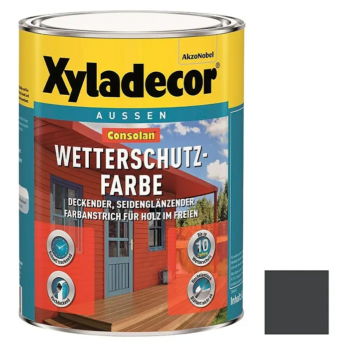 Xyladecor Wetterschutzfarbe Consolan - Schwarz, Seidenglänzend, 750 ml, Wasserbasiert