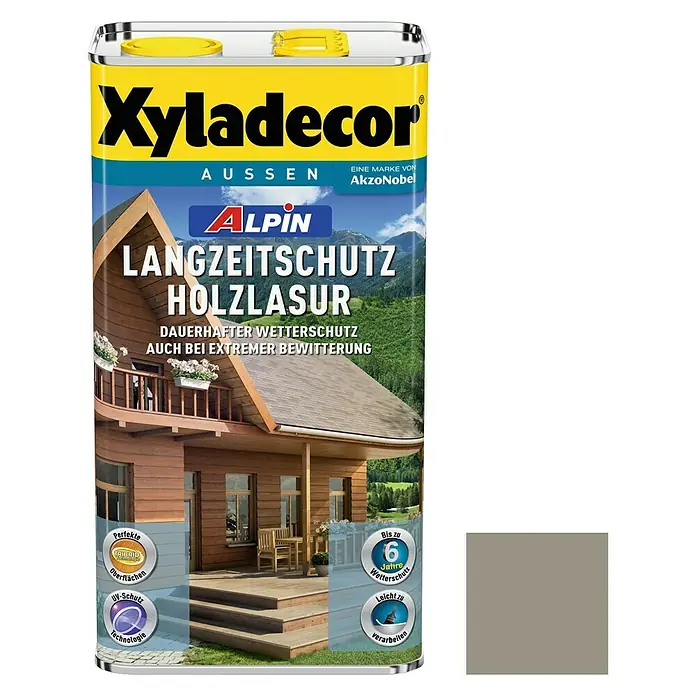 Xyladecor Langzeitschutz-Holzlasur Alpin - Silbergrau, 5 l, Seidenglänzend, Lösemittelbasiert