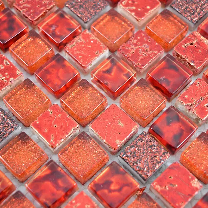 Mosaikfliese Quarat Crystal Mix XCM M720 - 30 x 30 cm, Rot, Glänzend - Detailaufnahme
