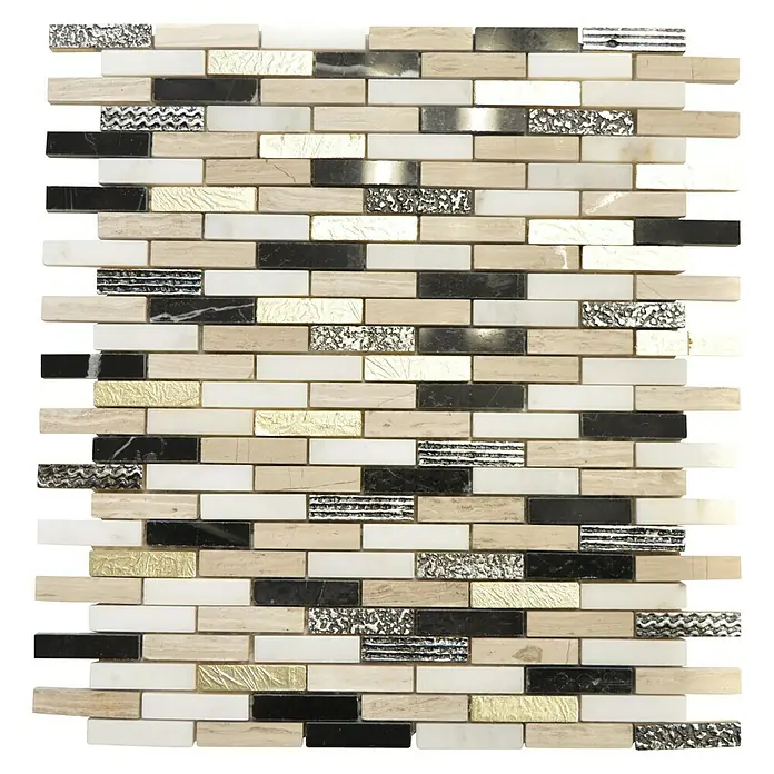 Mosaikfliese Brick XNC ST01 - 25,8 x 29 cm, Schwarz/Gold, Matt - Ansicht von oben