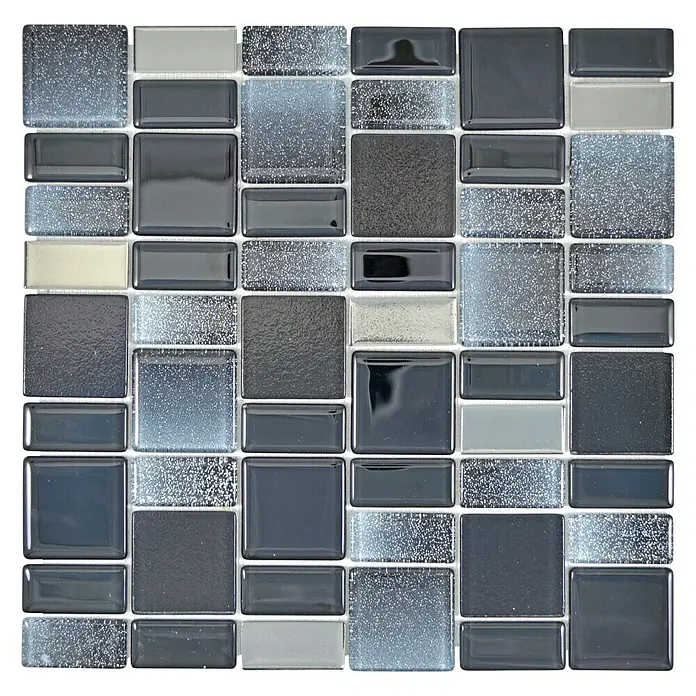 Mosaikfliese DAZZLE 05B - 30 x 30 cm, Schwarz, Glänzend - Ansicht von oben