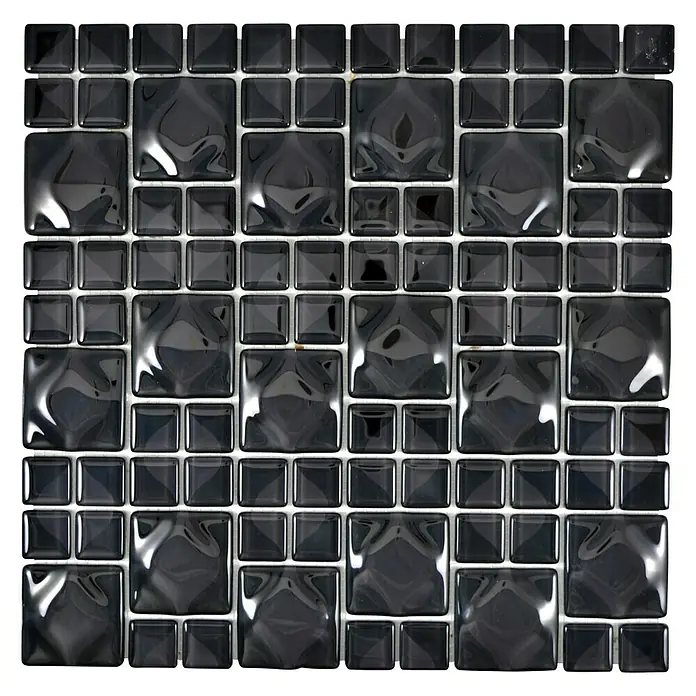 Mosaikfliese Quadrat WAVY 05 - 30 x 30 cm, Schwarz, Glänzend - Ansicht von oben