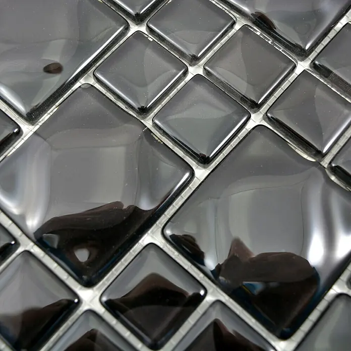 Mosaikfliese Quadrat WAVY 05 - 30 x 30 cm, Schwarz, Glänzend - Detailaufnahme
