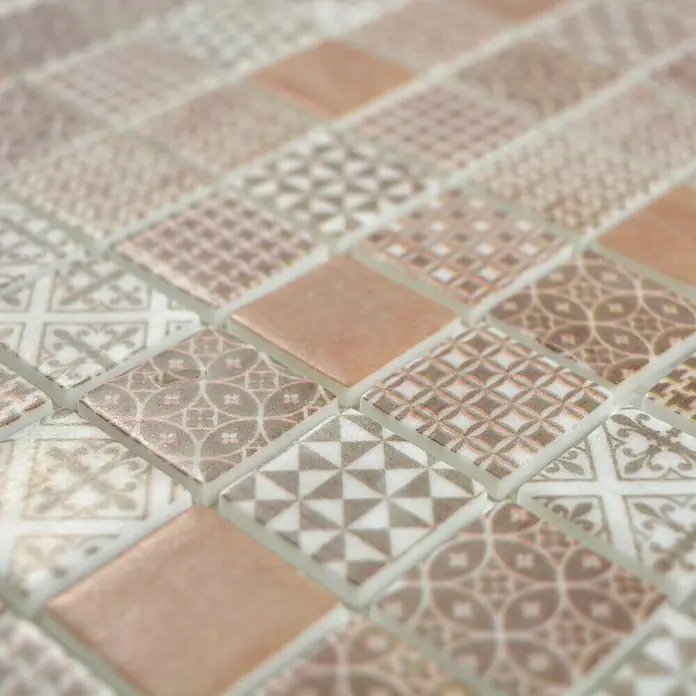 Mosaikfliese Quadrat Eco Mix PATCH 70 - 31,5 x 31,5 cm, Braun, Matt - Detailaufnahme