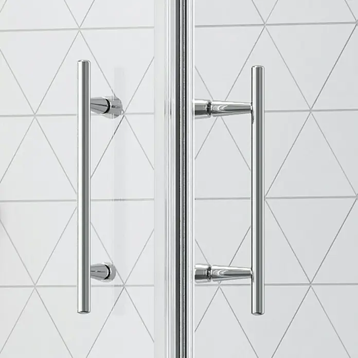 Camargue Vario Eckdusche S1+S3 - 75 x 90 x 195 cm, Stärke: 6 mm, Silber - Vorderansicht