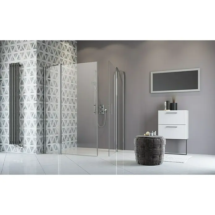 Camargue Vario Eckdusche S1+S16+S4+S15 - Silber, 135 x 140 x 195 cm, Stärke: 6 mm - Vorderansicht