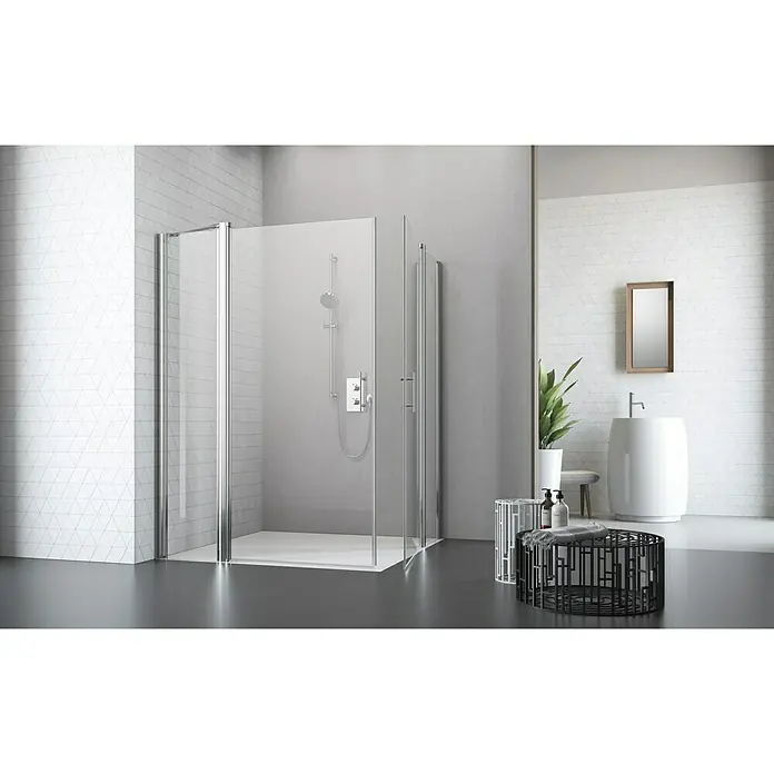 Camargue Vario Eckdusche S1+S16+S4+S15 - Silber, 135 x 140 x 195 cm, Stärke: 6 mm - Vorderansicht