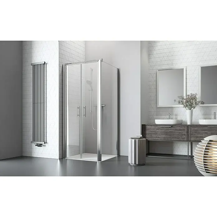 Camargue Vario Eckdusche S32+S36+S39 - 80 x 80 x 195 cm, Stärke: 6 mm, Silber - Vorderansicht