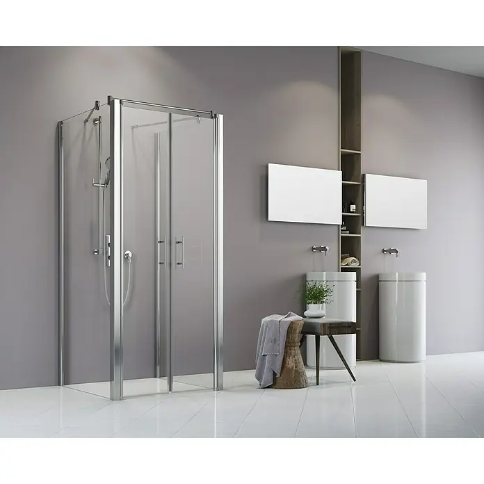 Camargue Vario Duschkabine S32 + 2xS38 + 2xS39 + S30 - 80 x 100 x 195 cm, Beschichtet, Stärke: 6 mm, Silber - Vorderansicht