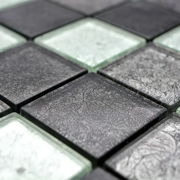 Mosaikfliese Quadrat Crystal Mix CM 4BS23 - 30 x 30 cm, Schwarz/Silber, Glänzend - Detailaufnahme