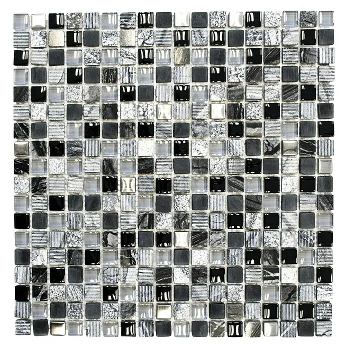 Mosaikfliese Quadrat Crystal Mix XCM HQ14 - 30,5 x 30,5 cm, Schwarz/Silber, Matt - Ansicht von oben