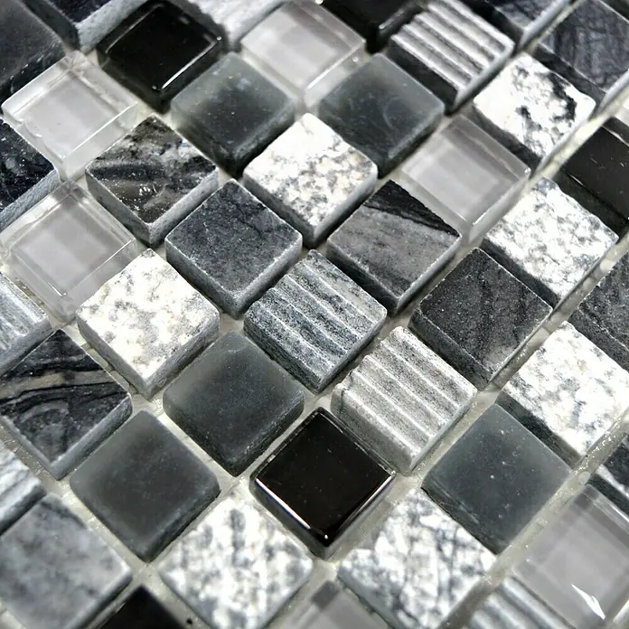 Mosaikfliese Quadrat Crystal Mix XCM HQ14 - 30,5 x 30,5 cm, Schwarz/Silber, Matt - Detailaufnahme
