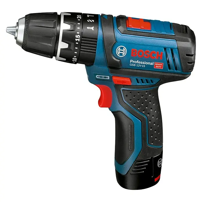 Bosch Professional Akku-Schlagbohrschrauber GSB 12V-15 - 12 V, Li-Ionen, 2 Ah - 4 Ah, 2 Akkus, Leerlaufdrehzahl: 0 U/min - 1.300 U/min