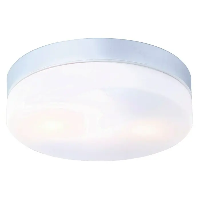 Globo Plafón para pared y techo exterior Vranos 24 - 40 W, L x An x Al: 24 x 24 x 6,5 cm, Plateado, Opal, IP44