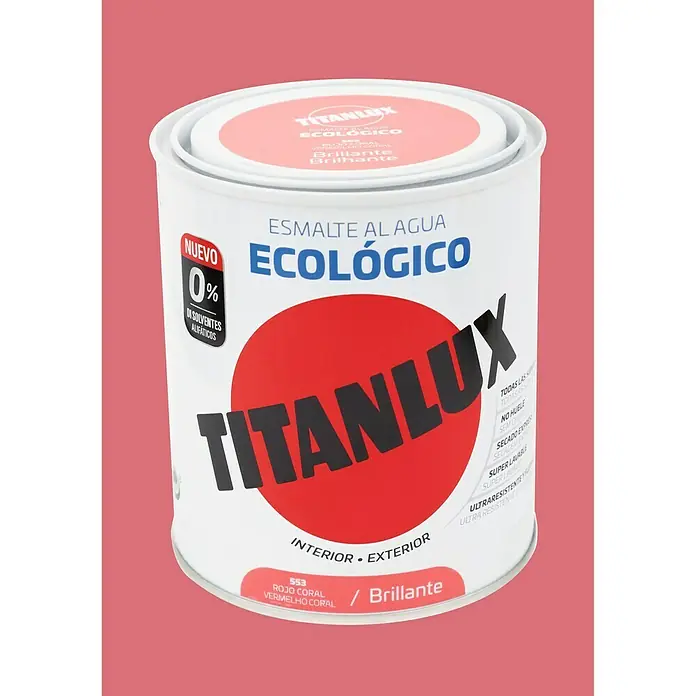 Titanlux Esmalte de color Eco - Rojo coral, 750 ml, Brillante