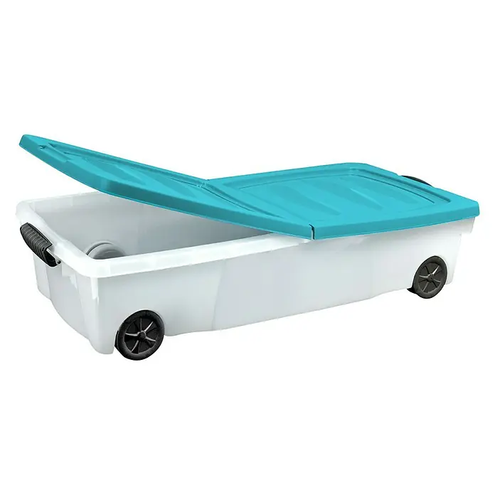 Unterbett-Rollenbox Undercover - L x B x H: 37,8 x 79,3 x 17,5 cm, Geteilter Deckel, Blau/Grün/Pink oder Braun - Linke Seitenansicht