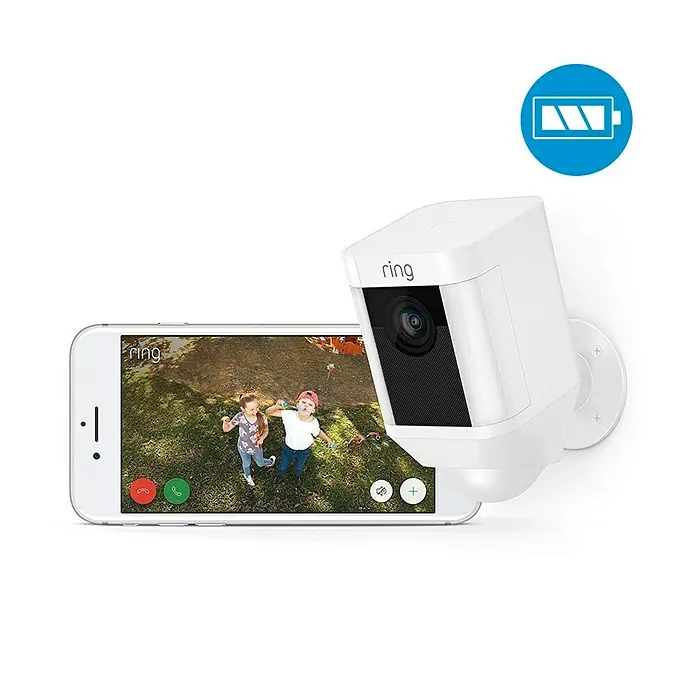 Ring Überwachungskamera Spotlight Cam Battery - Weiß, Akku, 2 Wege Kommunikation, IP64 - Vorderansicht
