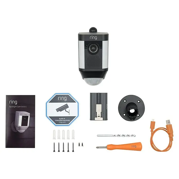 Ring Überwachungskamera Spotlight Cam Battery - Schwarz, Akku, 2 Wege Kommunikation, IP64 - Detailaufnahme