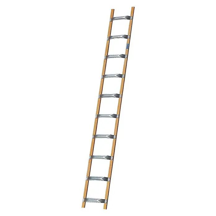 Krause Dachleiter - Länge: 2,8 m, 10 Sprossen, Holzart Holme: Schichtholz, Material Sprossen: Aluminium - Linke Seitenansicht