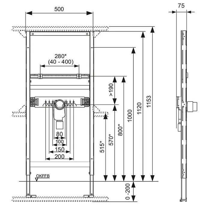Tece Profil Waschtisch-Vorwandelement - 7,5 x 50 x 112 cm, Mit UP-Geruchsverschluss, Pulverbeschichtet