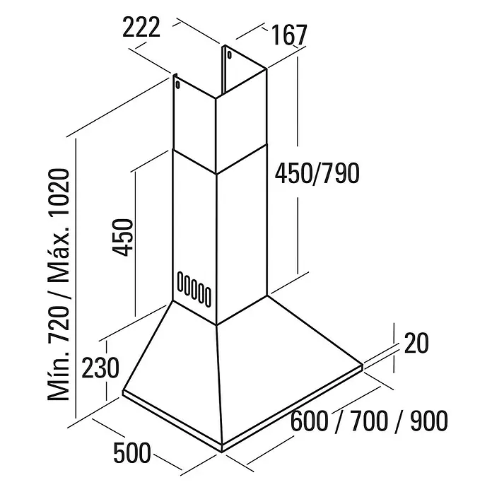 Cata Campana de pared Beta - Ancho: 70 cm, Potencia de aire máx.: 850 m³/h, Acero inoxidable