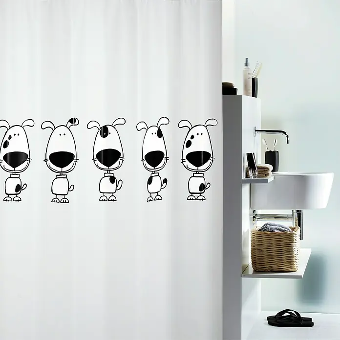 Spirella Cortina de baño Peva Beagle - An x Al: 180 x 200 cm, Negro/blanco