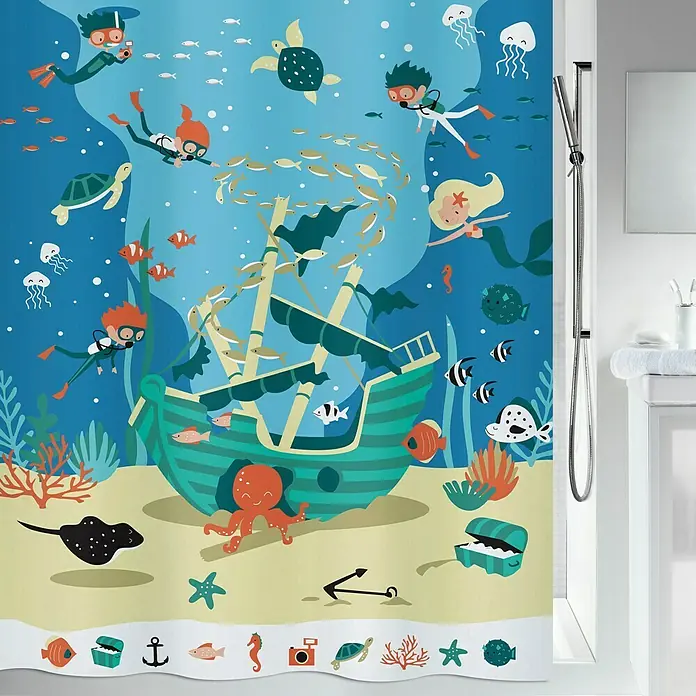 Spirella Cortina de baño textil Pirates - An x Al: 180 x 200 cm, Multicolor