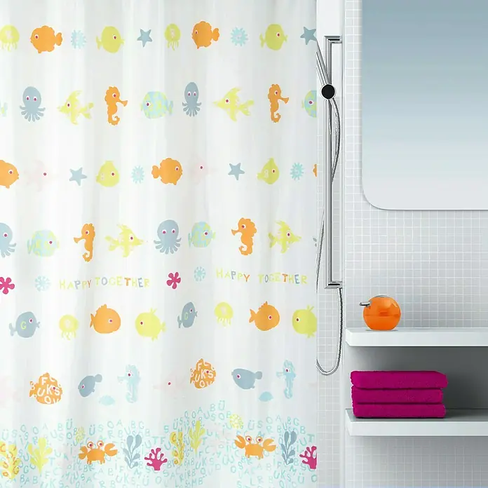 Spirella Cortina de baño textil Happy Fish - An x Al: 180 x 200 cm, Multicolor