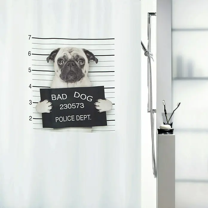 Spirella Cortina de baño textil Bad Dog - An x Al: 180 x 200 cm, Blanco, Negro