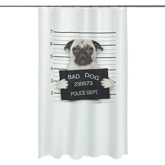 Spirella Cortina de baño textil Bad Dog - An x Al: 180 x 200 cm, Blanco, Negro