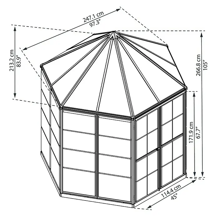 Palram – Canopia Gewächshaus Oasis - 2,47 x 2,13 x 2,66 m, Glasstärke: 6 mm, Polycarbonat