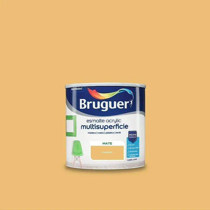 Bruguer Esmalte de color Acrylic Multisuperficie - Mostaza, 250 ml, Mate