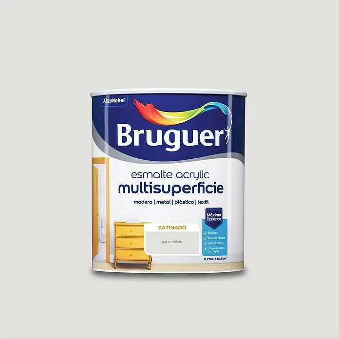 Bruguer Esmalte de color Acrylic Multisuperficie - Gris niebla, 750 ml, Satinado