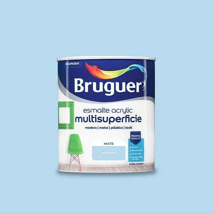 Bruguer Esmalte de color Acrylic Multisuperficie - Azul Pastel, 750 ml, Mate