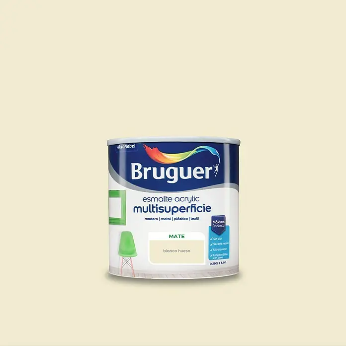 Bruguer Esmalte de color Acrylic Multisuperficie - Blanco Hueso, 250 ml, Mate