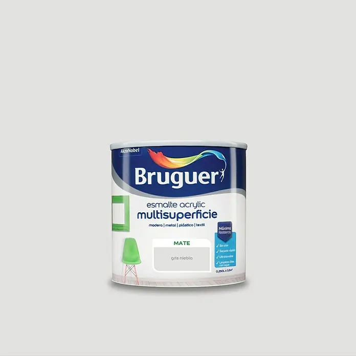 Bruguer Esmalte de color Acrylic Multisuperficie - Gris niebla, 250 ml, Mate