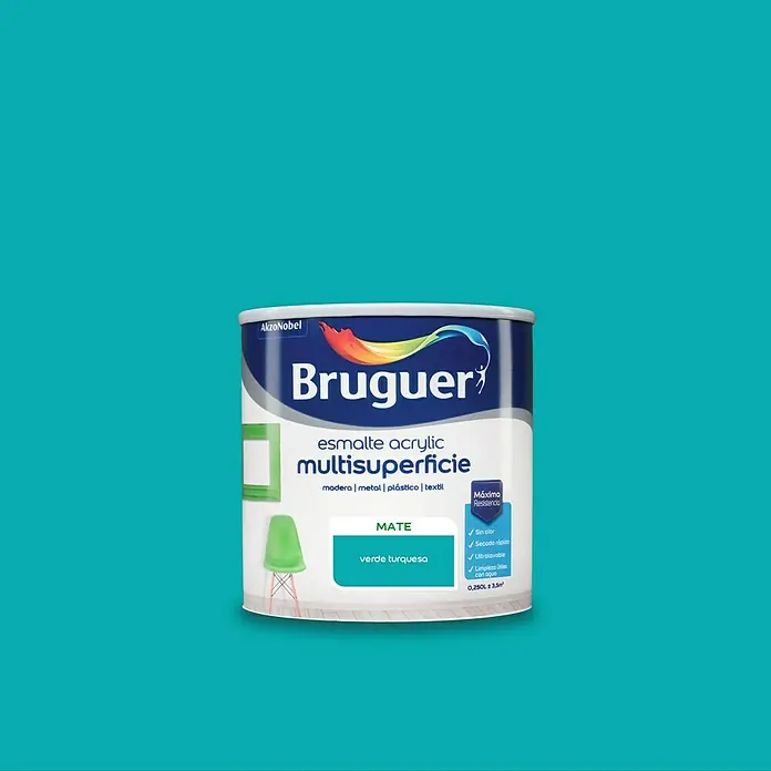 Bruguer Esmalte de color Acrylic Multisuperficie - Verde Turquesa, 250 ml, Mate