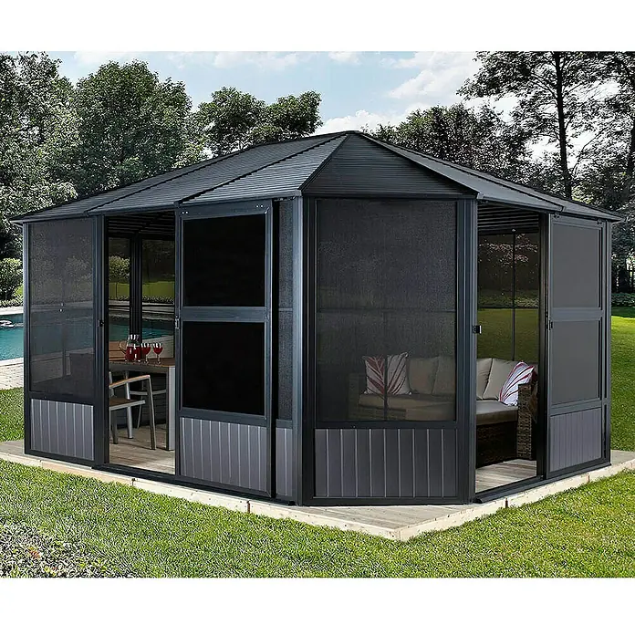 Sojag Pavillon Charleston 12 x 15 - 384 x 489 x 281 cm, Anthrazit - Vorderansicht