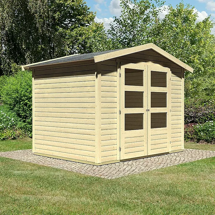 Karibu Gartenhaus Amberg - L x B: 246 x 186 cm, Wandstärke: 19 mm, Satteldach - Linke Seitenansicht