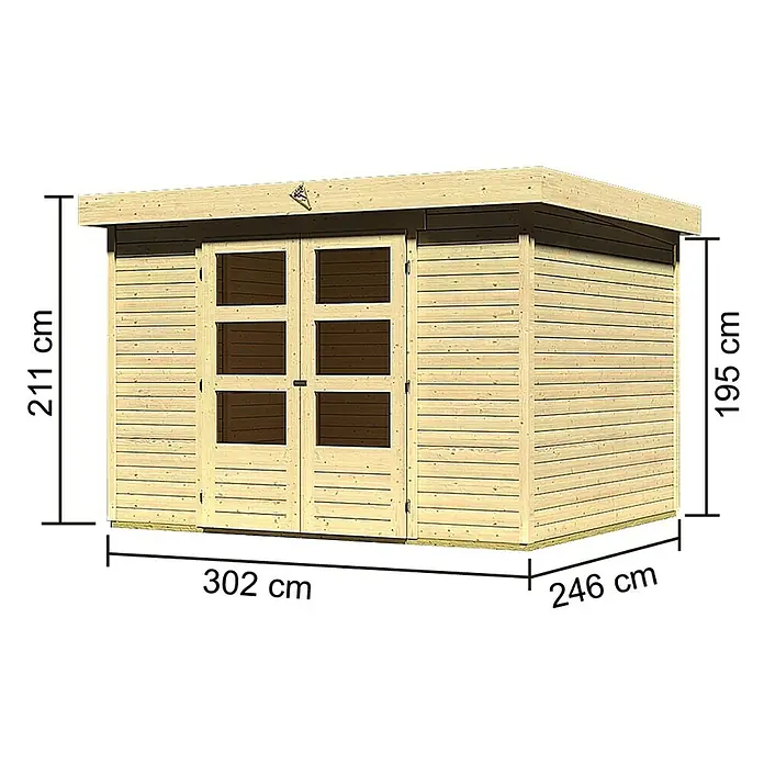 Karibu Gartenhaus Askola - L x B: 246 x 302 cm, Wandstärke: 19 mm, Flachdach, Natur - Rechte Seitenansicht
