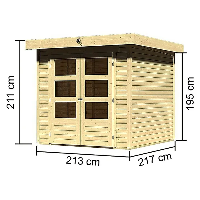 Karibu Gartenhaus Askola - L x B: 217 x 213 cm, Wandstärke: 19 mm, Flachdach, Natur - Linke Seitenansicht