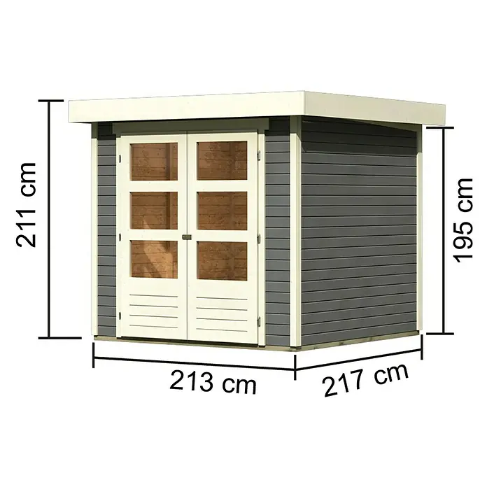 Karibu Gartenhaus Askola - L x B: 217 x 213 cm, Wandstärke: 19 mm, Flachdach, Terragrau - Linke Seitenansicht