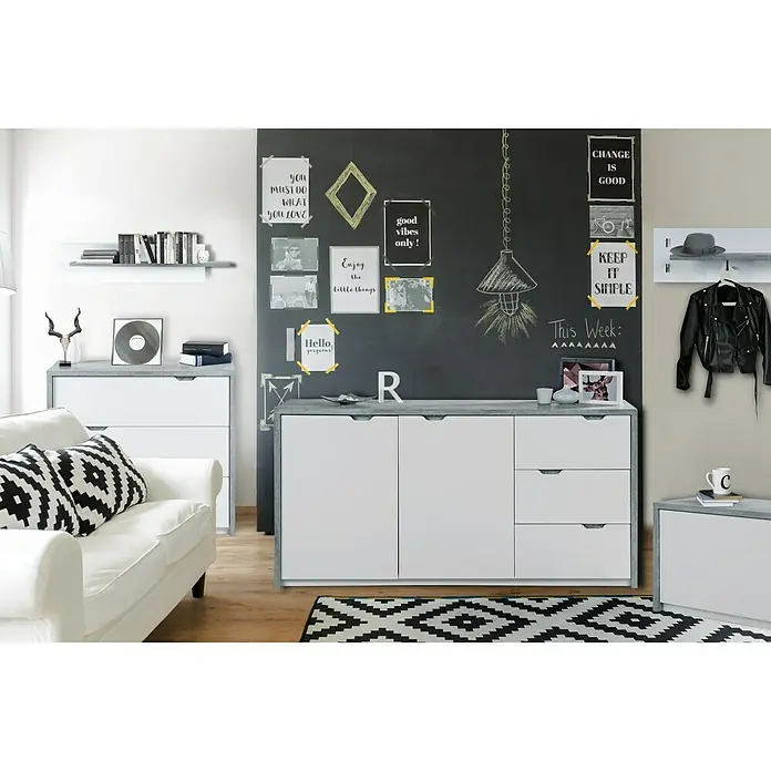 Phönix Bruno Kommode - L x B x H: 40 x 90 x 80,7 cm, Grau/Weiß - Stimmungsaufnahme