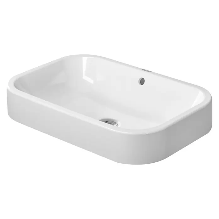Duravit Happy D.2 Aufsatzwaschbecken - 60 x 40 cm, Mit schmutzabweisender Glasur, Hahnloch: Ohne, Mit Überlauf, Weiß - Vorderansicht