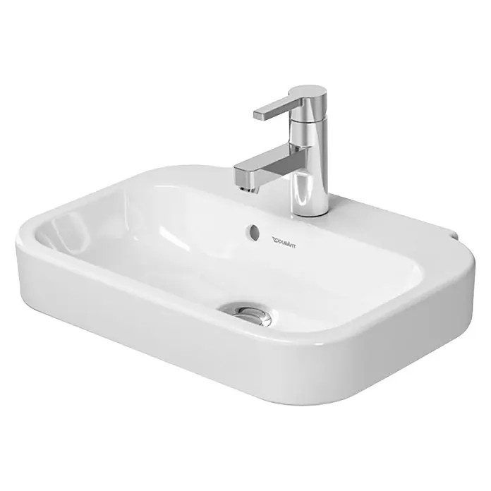 Duravit Happy D.2 Waschbecken - 50 x 36 cm, Mit schmutzabweisender Glasur, Hahnloch: Mitte, Mit Überlauf, Weiß - Vorderansicht